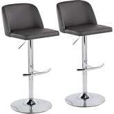 Toriano Adjustable Bar Stool in Grey Leatherette, Chrome & T Footrest (Set of 2)